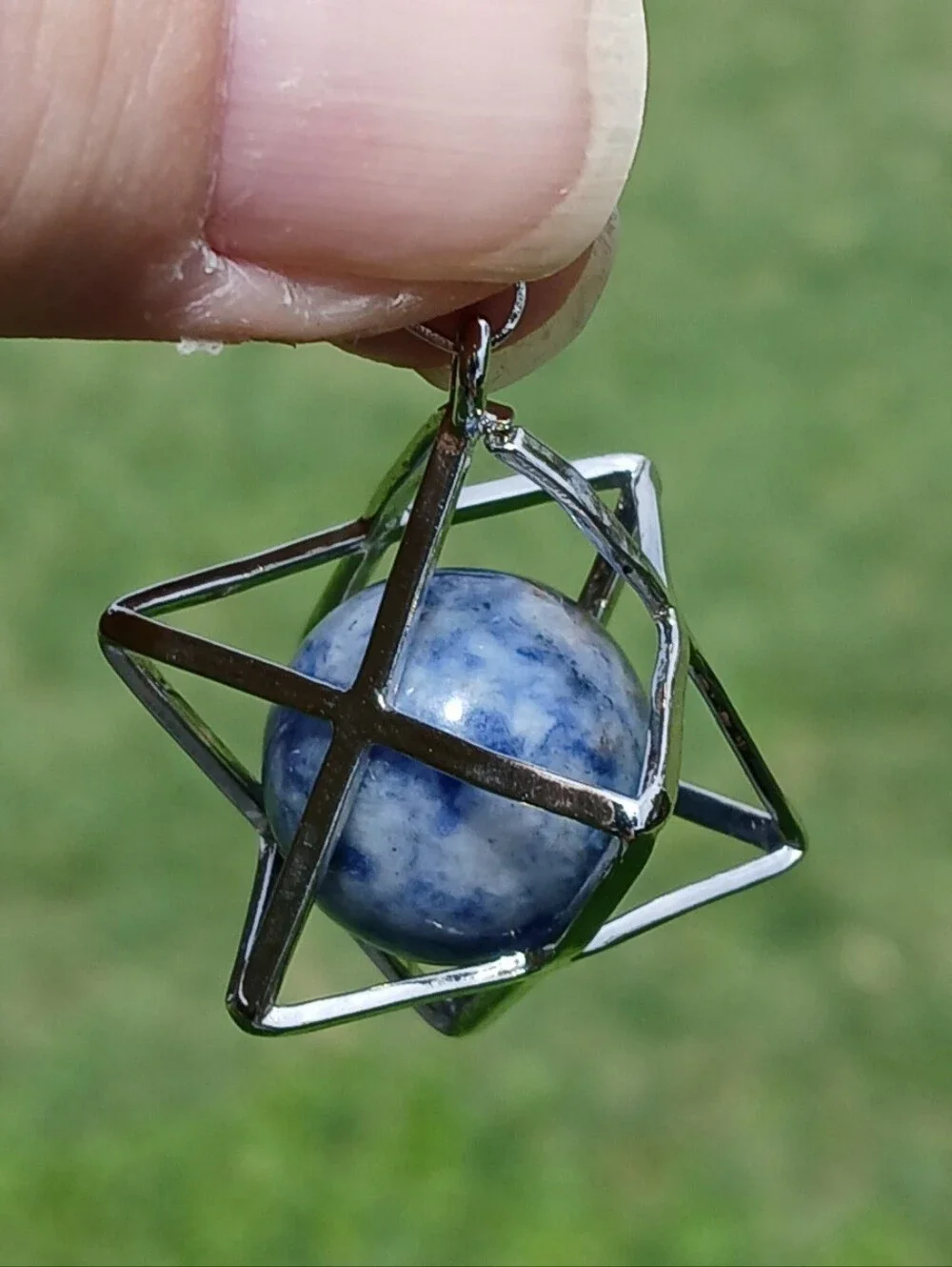 New Sodalite Ball Star of David Magic Energy Amulet Pendant.